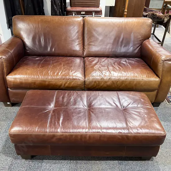 Natuzzi Leather Three Seater Sofa with Matching Ottoman