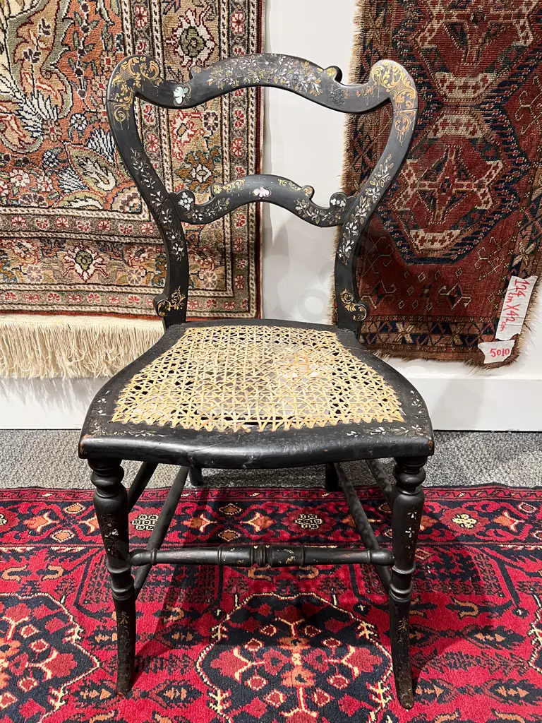 C19th Ebonised MOP & Gilt Decorative Chair Image 1++