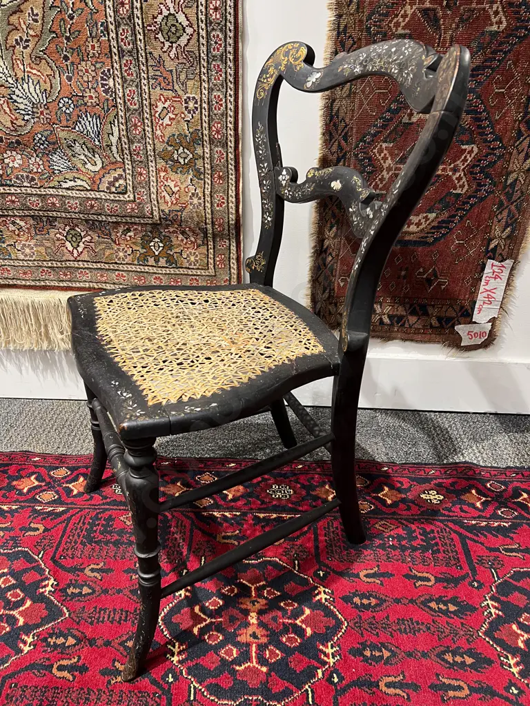 C19th Ebonised MOP & Gilt Decorative Chair Image 1++