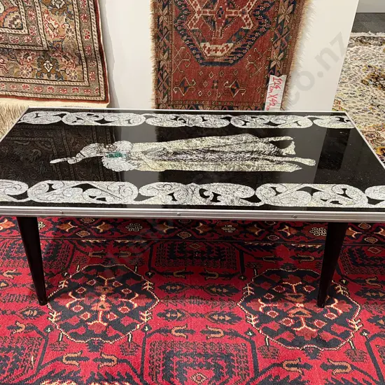 Mid Century Coffee Table with Foiled Maori Motif