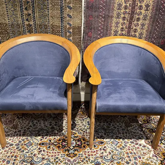 Pair of Modern Oak & Upholstered Tub Chairs