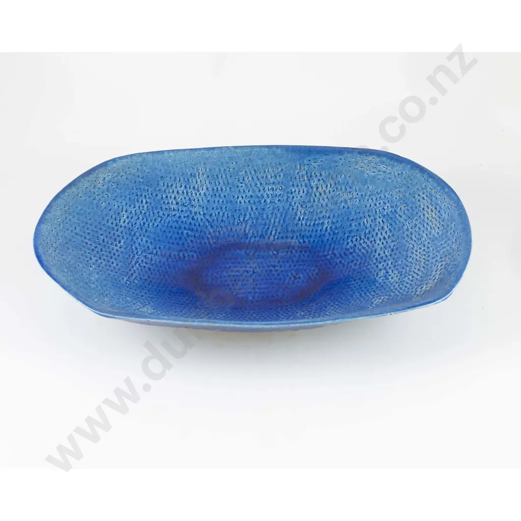 Len Castle Blue Glaze Press-Moulded Bowl Image 1++