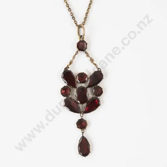 Victorian 9ct Eleven Stone Garnet Cluster Pendant