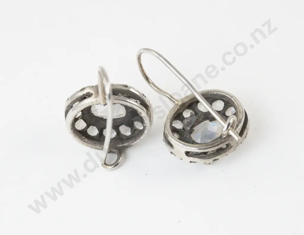 Pair Silver Mounted Rainbow Crystal Cluster Pendant Drop Earrings Image 1++
