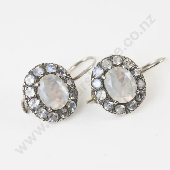 Pair Silver Mounted Rainbow Crystal Cluster Pendant Drop Earrings