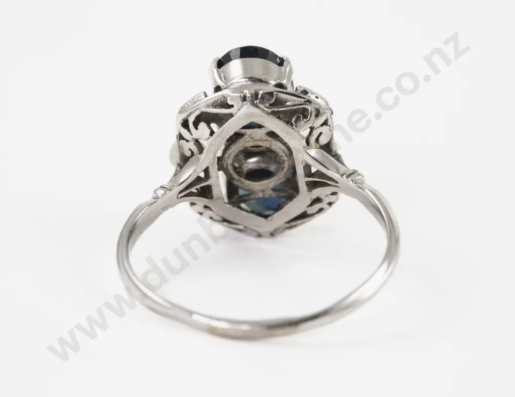 Art Deco Style 14ct White Gold Eight Stone Sapphire Diamond and Pearl Dress Ring Image 1++