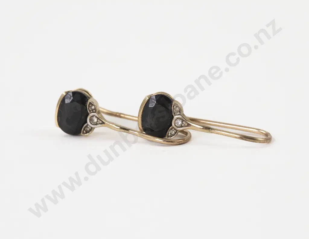 Pair 9ct Four Stone Sapphire and Diamond Pendant Drop Earrings Image 1++