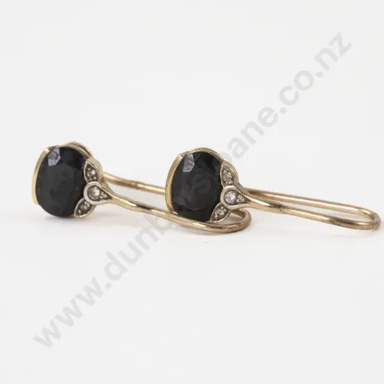 Pair 9ct Four Stone Sapphire and Diamond Pendant Drop Earrings