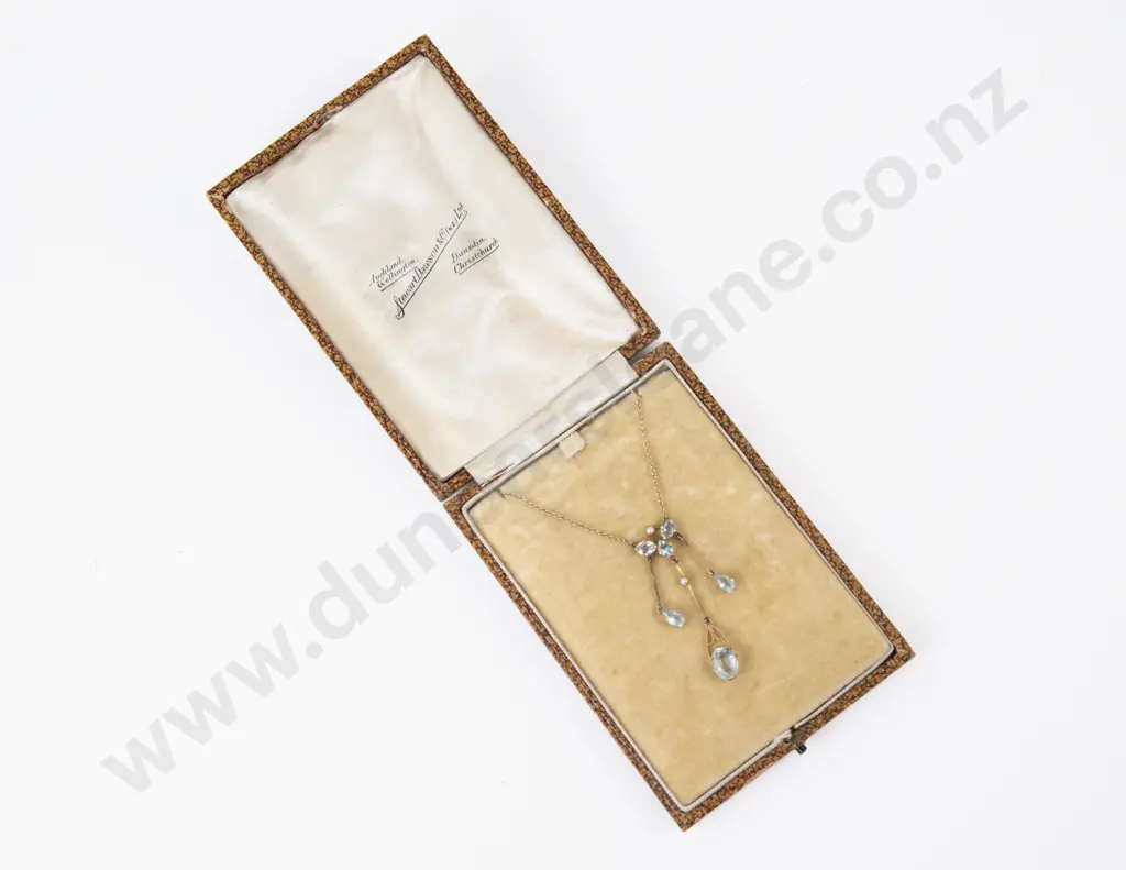 Edwardian 9ct Eight Stone Aquamarine and Pearl Necklace Image 1++