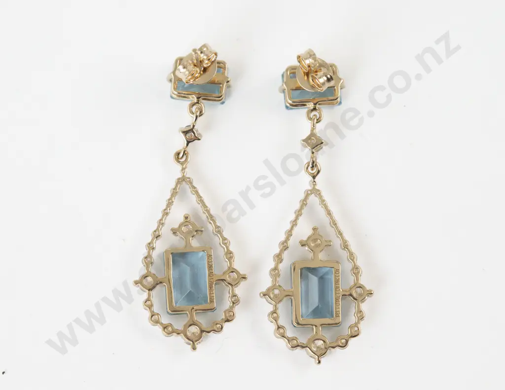 Pair 14ct Aquamarine and Diamond Pendant Drop Earrings Image 1++