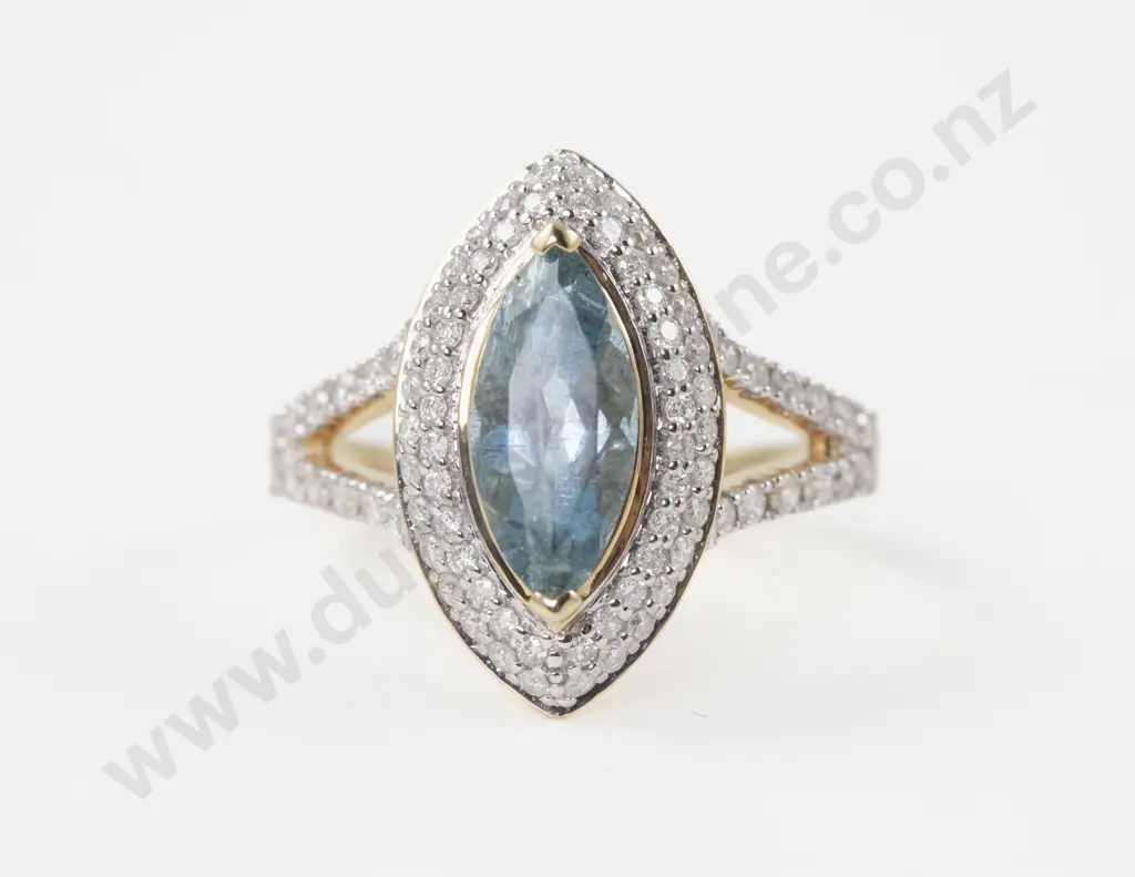 14ct 82Stone Aquamarine and Diamond Cluster Ring Image 1++