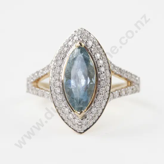 14ct 82Stone Aquamarine and Diamond Cluster Ring