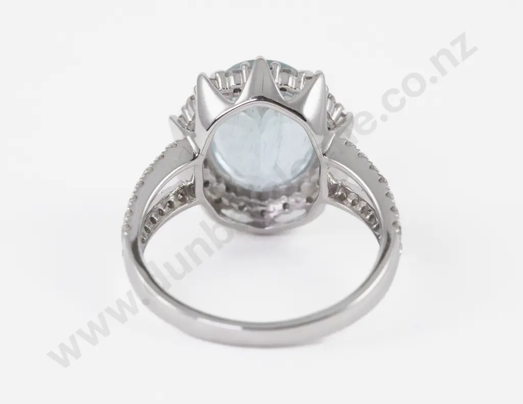 14ct White Gold 49Stone Aquamarine and Diamond Cluster Ring Image 1++
