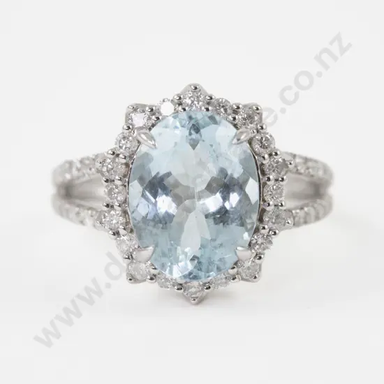 14ct White Gold 49Stone Aquamarine and Diamond Cluster Ring