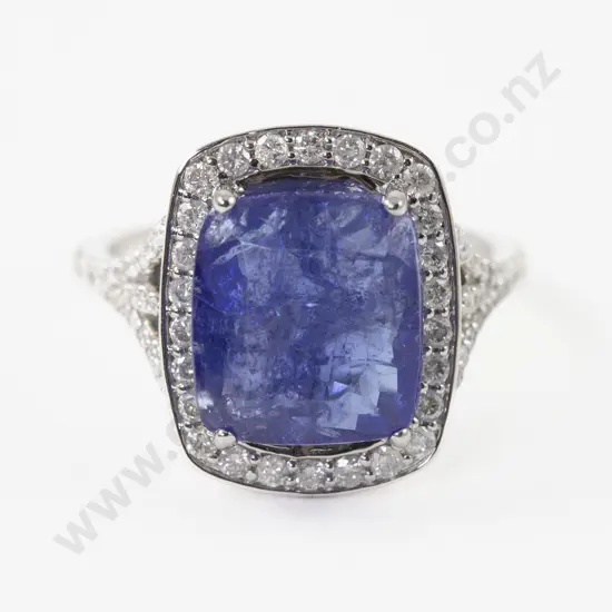 14ct White Gold 73Stone Tanzanite and Diamond Cluster Ring