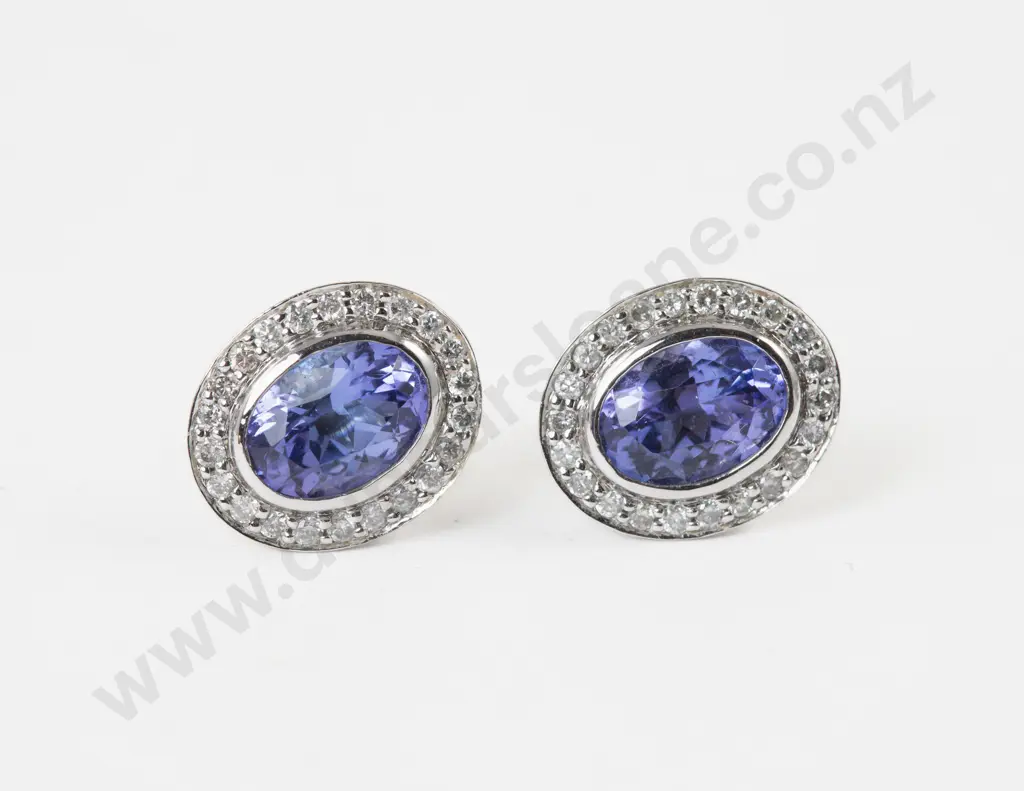 Pair 9ct White Gold 23Stone Tanzanite and Diamond Cluster Stud Earrings Image 1++