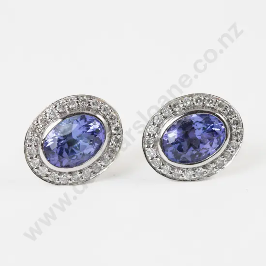 Pair 9ct White Gold 23Stone Tanzanite and Diamond Cluster Stud Earrings