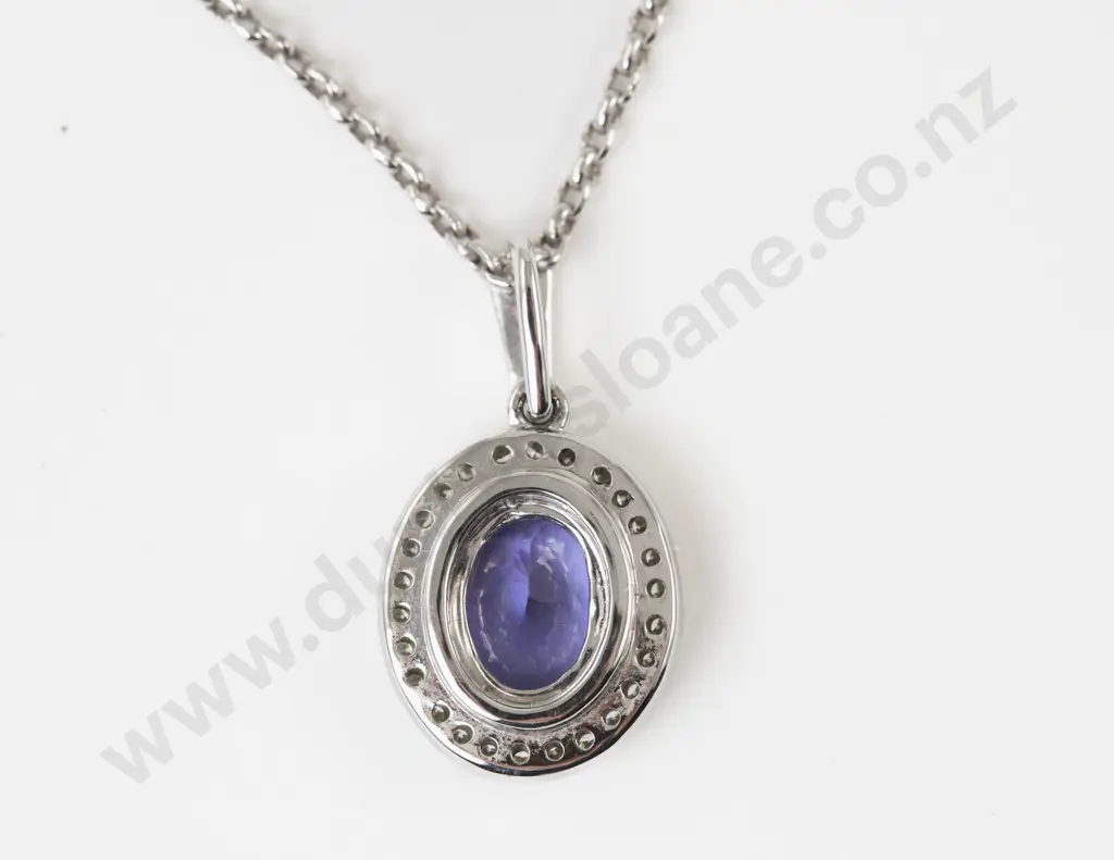 9ct White Gold 28Stone Tanzanite and Diamond Cluster Pendant Image 1++