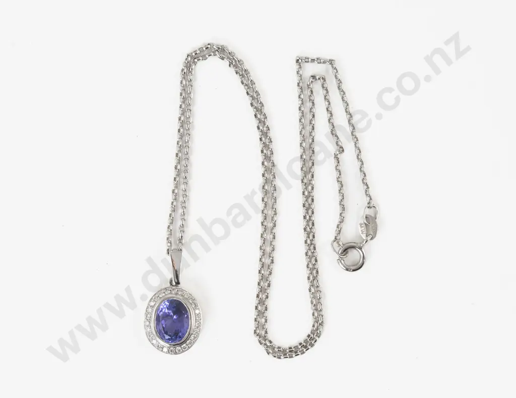 9ct White Gold 28Stone Tanzanite and Diamond Cluster Pendant Image 1++
