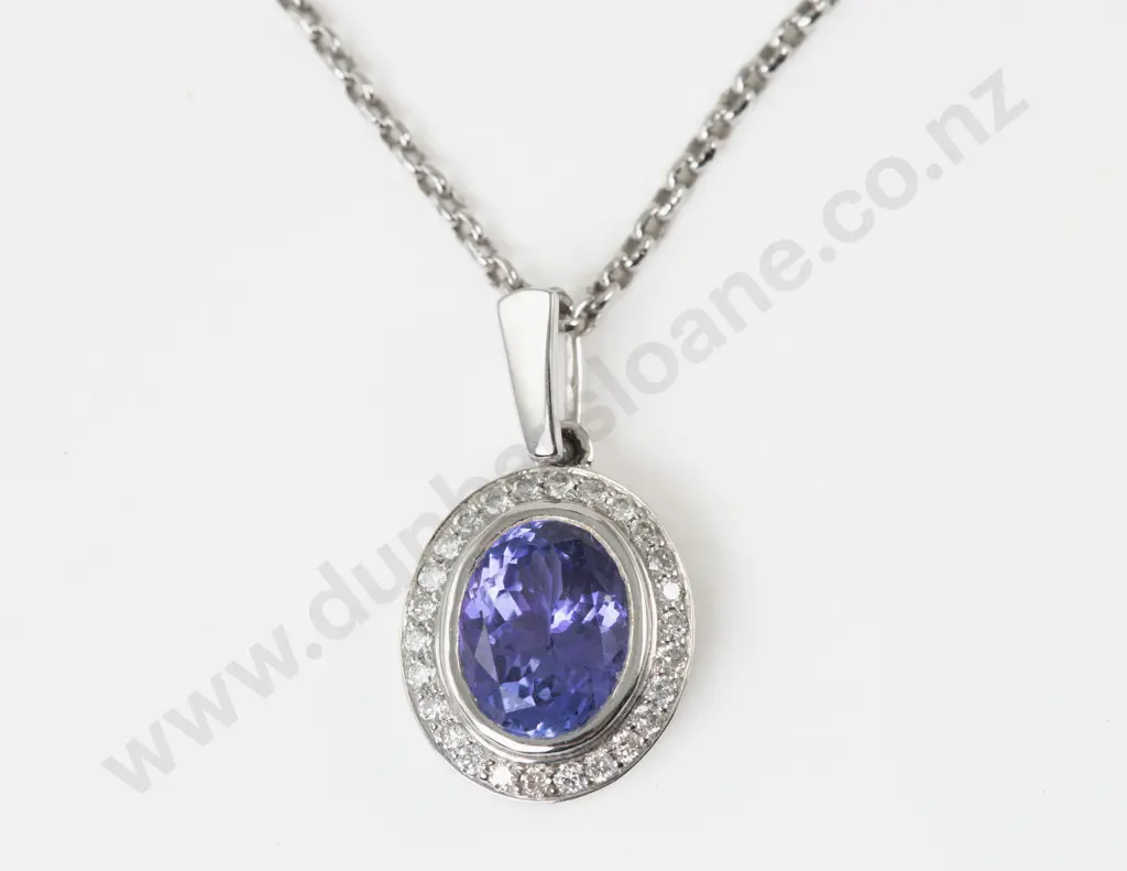 9ct White Gold 28Stone Tanzanite and Diamond Cluster Pendant Image 1++