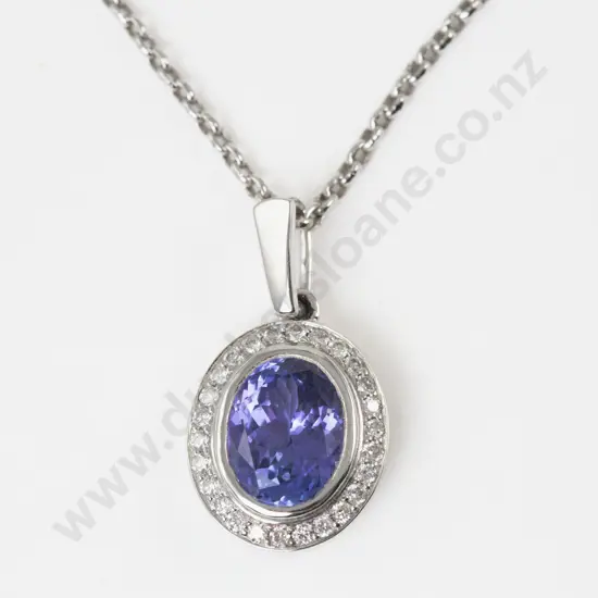 9ct White Gold 28Stone Tanzanite and Diamond Cluster Pendant