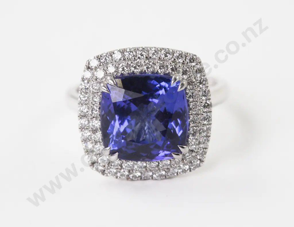 18ct White Gold 63Stone Tanzanite and Diamond Cluster Ring Image 1++