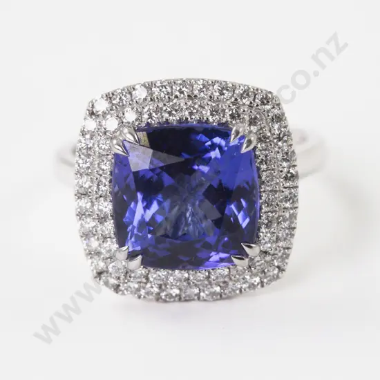 18ct White Gold 63Stone Tanzanite and Diamond Cluster Ring