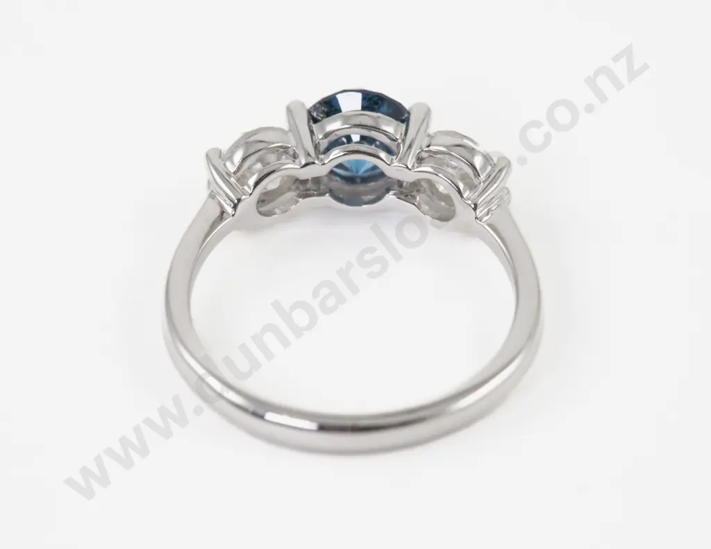 14ct White Gold Three Stone Blue and White Diamond Ring Image 1++