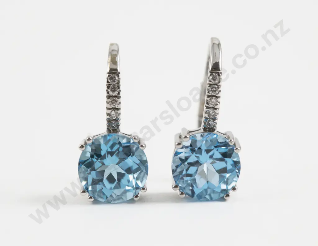 Pair 14ct White Gold Six Stone Topaz and Diamond Earrings Image 1++