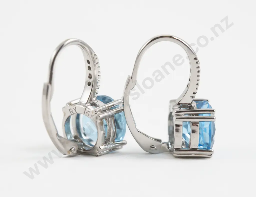 Pair 14ct White Gold Six Stone Topaz and Diamond Earrings Image 1++