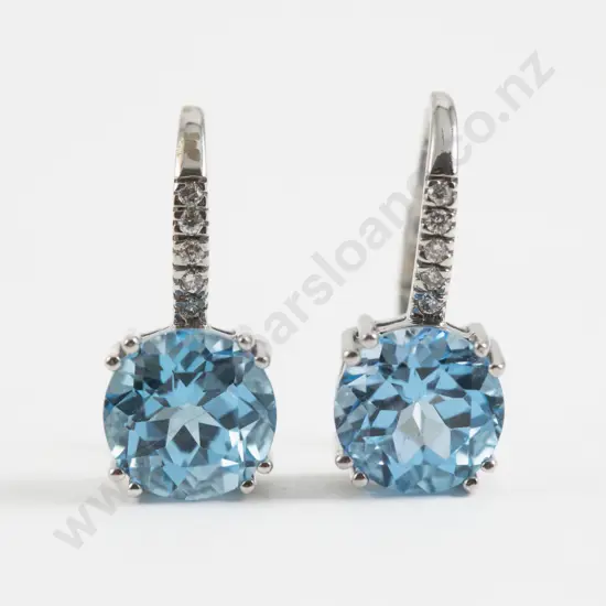 Pair 14ct White Gold Six Stone Topaz and Diamond Earrings