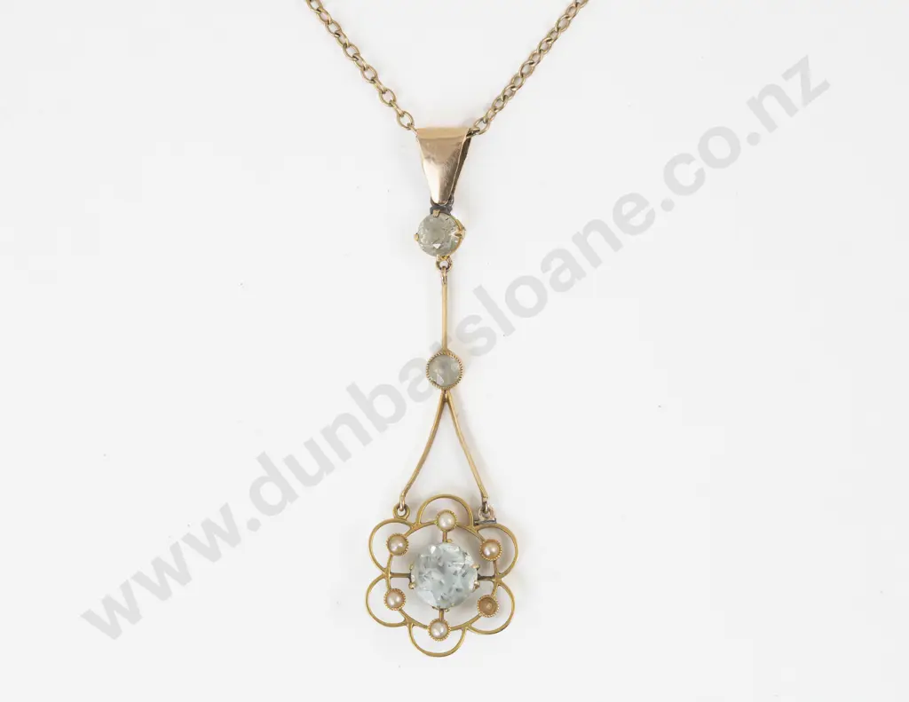 Victorian 9ct Nine Stone Seed Pearl and Diamond Paste Pendant Image 1++
