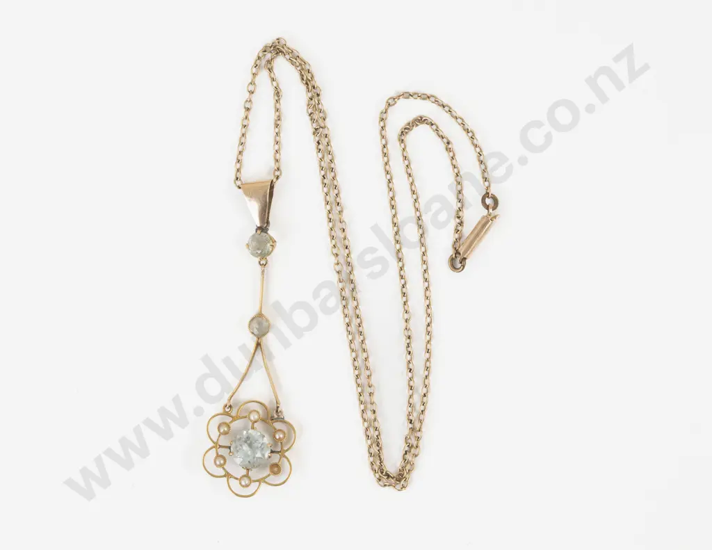 Victorian 9ct Nine Stone Seed Pearl and Diamond Paste Pendant Image 1++