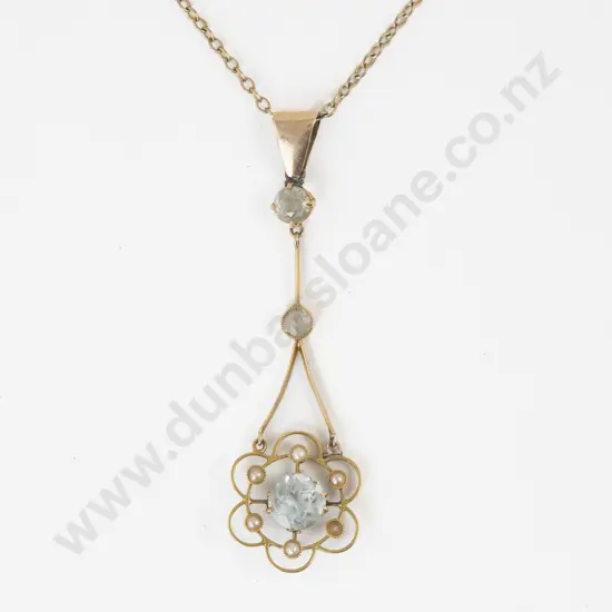 Victorian 9ct Nine Stone Seed Pearl and Diamond Paste Pendant