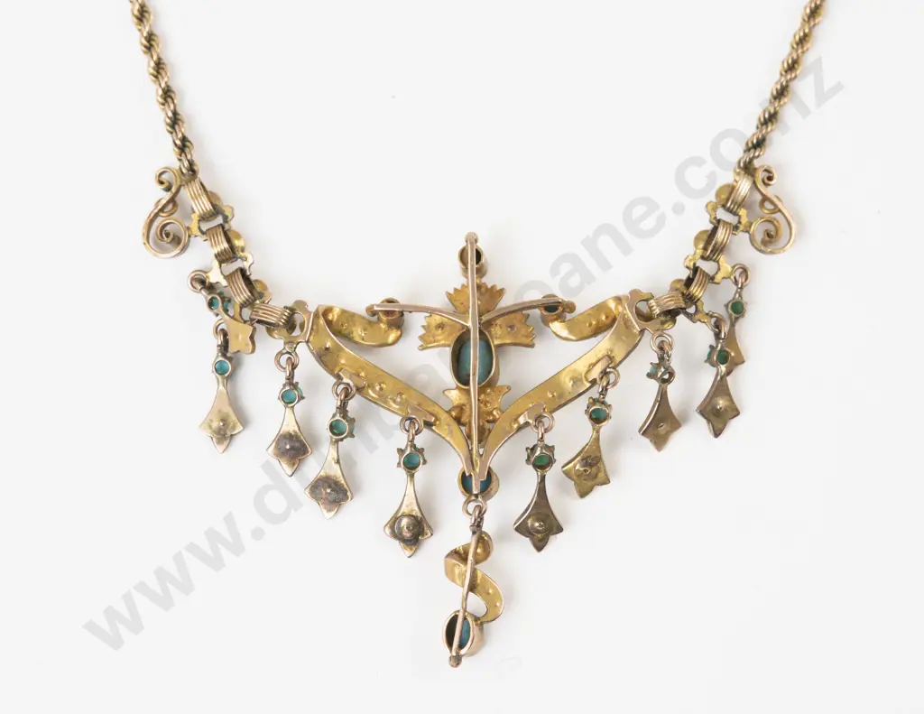 Edwardian 9ct Turquoise and Seed Pearl Necklace Image 1++