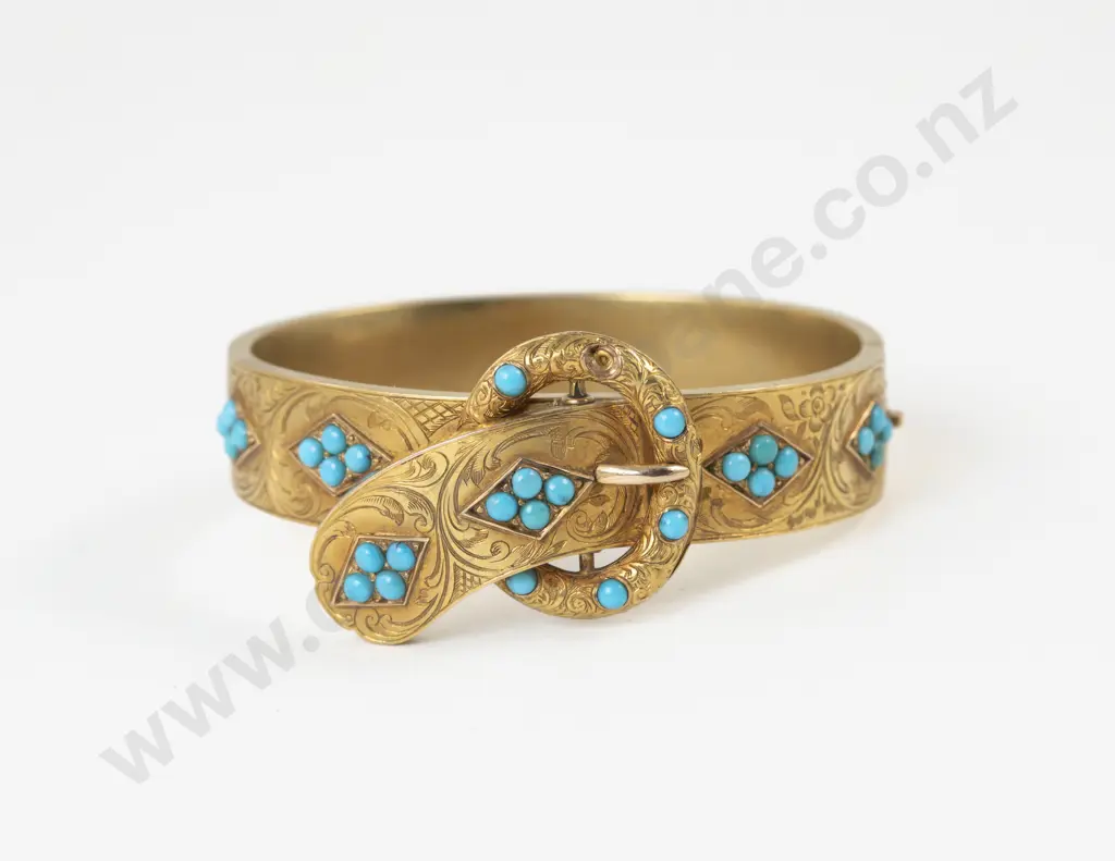 Victorian 15ct Turquoise Belt Buckle Hinged Snap Bangle Image 1++