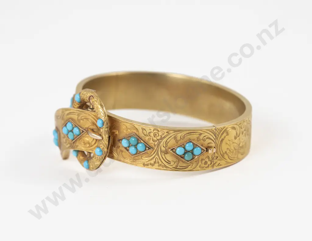 Victorian 15ct Turquoise Belt Buckle Hinged Snap Bangle Image 1++