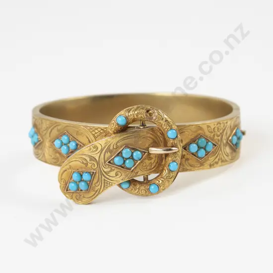 Victorian 15ct Turquoise Belt Buckle Hinged Snap Bangle