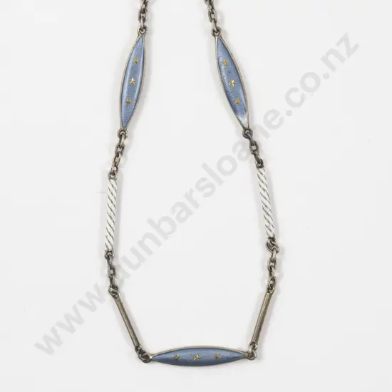 Vintage Single Strand Blue and White Enamel Link Necklace