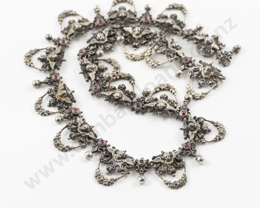 Antique Silver Cherub Fancy Necklace Image 1++