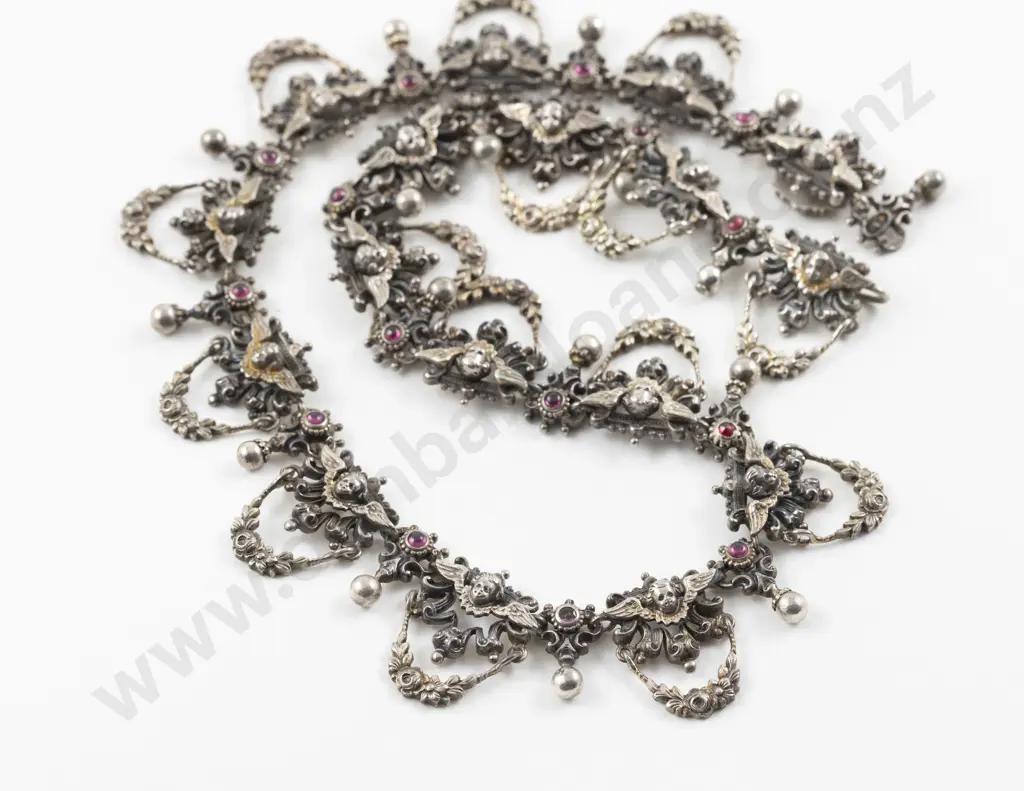 Antique Silver Cherub Fancy Necklace Image 1++