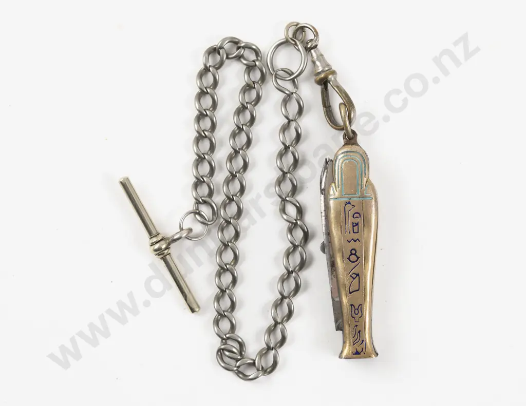Early C20th Egyptian Revival Silver and Enamel Pocket Knife Pendant Image 1++