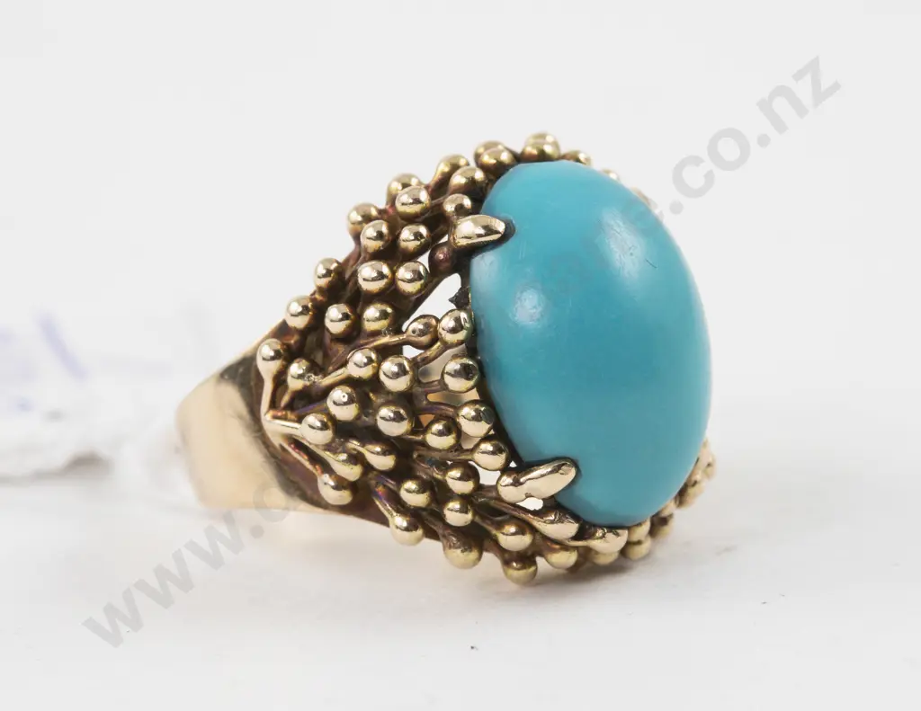 14ct Rose Gold Single Stone Turquoise Dress Ring Image 1++