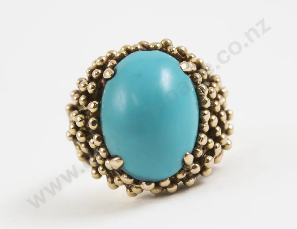 14ct Rose Gold Single Stone Turquoise Dress Ring Image 1++