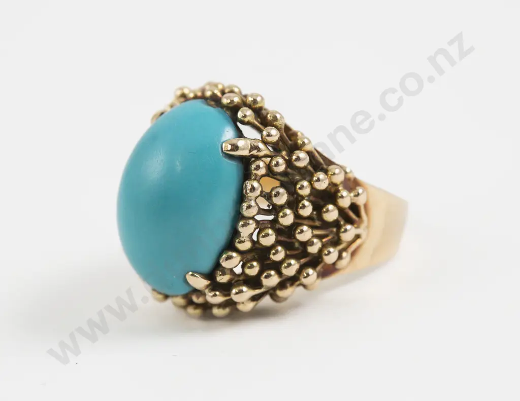 14ct Rose Gold Single Stone Turquoise Dress Ring Image 1++