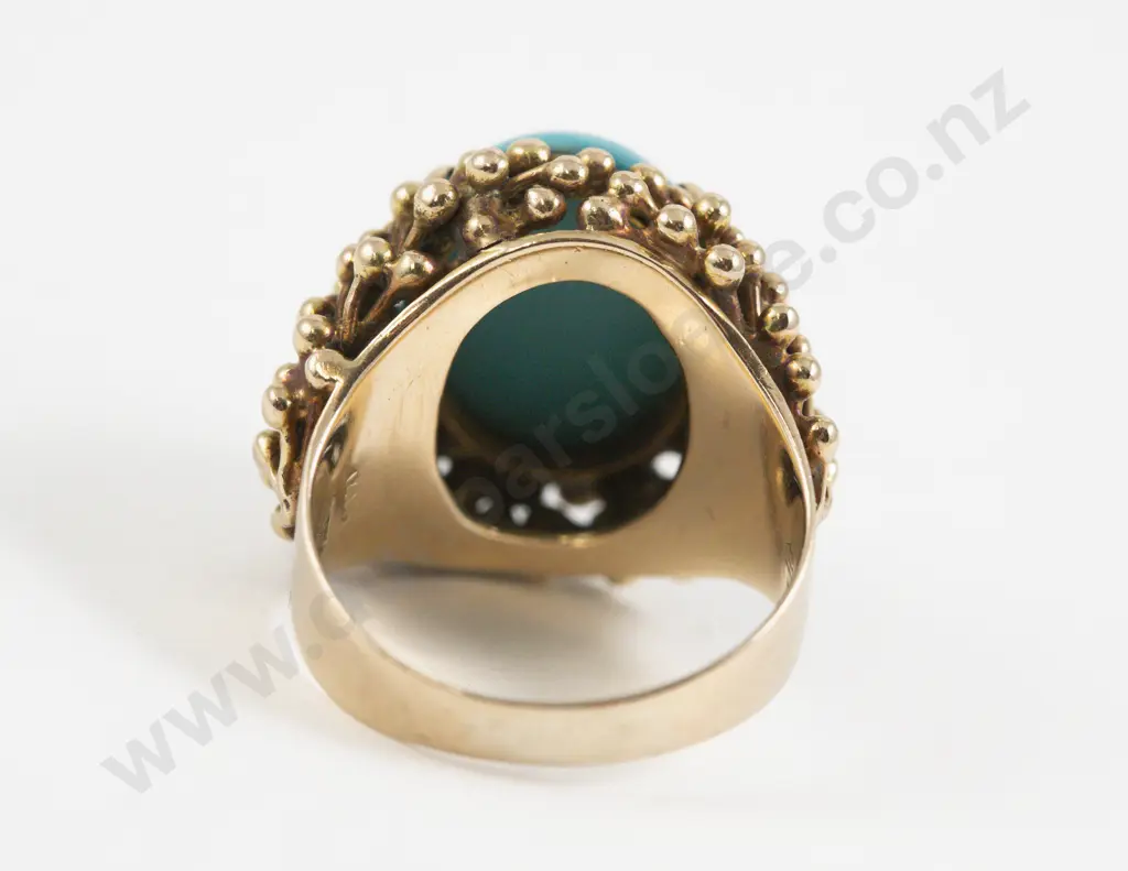 14ct Rose Gold Single Stone Turquoise Dress Ring Image 1++