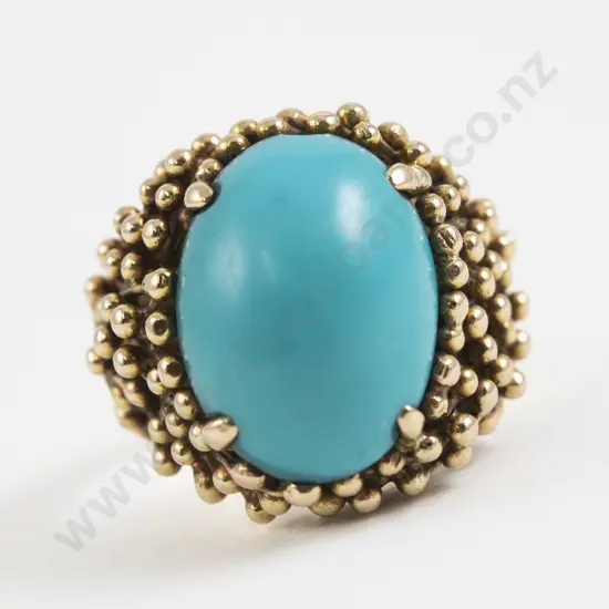 14ct Rose Gold Single Stone Turquoise Dress Ring