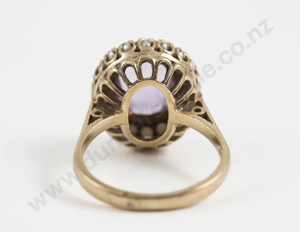 9ct Single Amethyst and Pearl Cluster Ring Image 1++