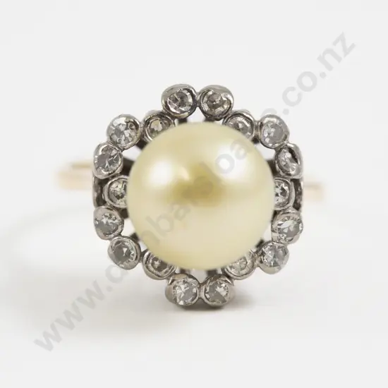 18ct 19Stone Diamond and Cultured Pearl Cluster Ring