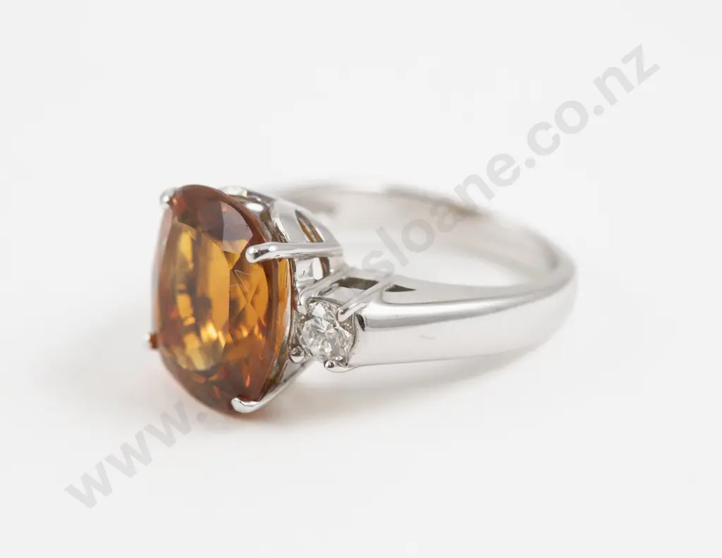 14ct White Gold Three Stone Citrine and Diamond Dress Ring Image 1++